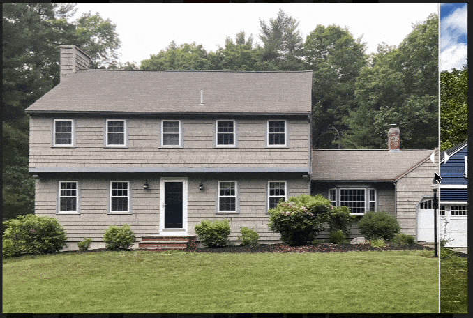 Front of Acton home after Hardie Board siding upgrade in modern blue-gray finish